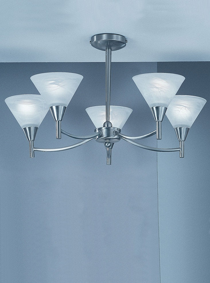 Keiss 5 Light Ceiling Light In Satin Nickel with Alabaster Glass - ID 1881