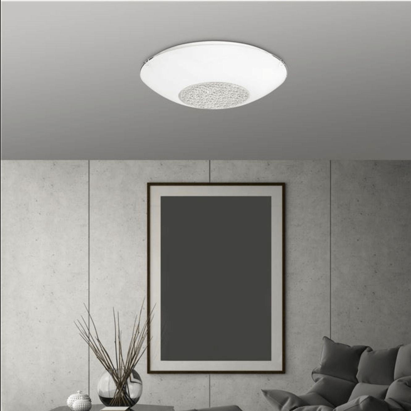 Medium White Glass & Crystal Ceiling Light - ID 7489