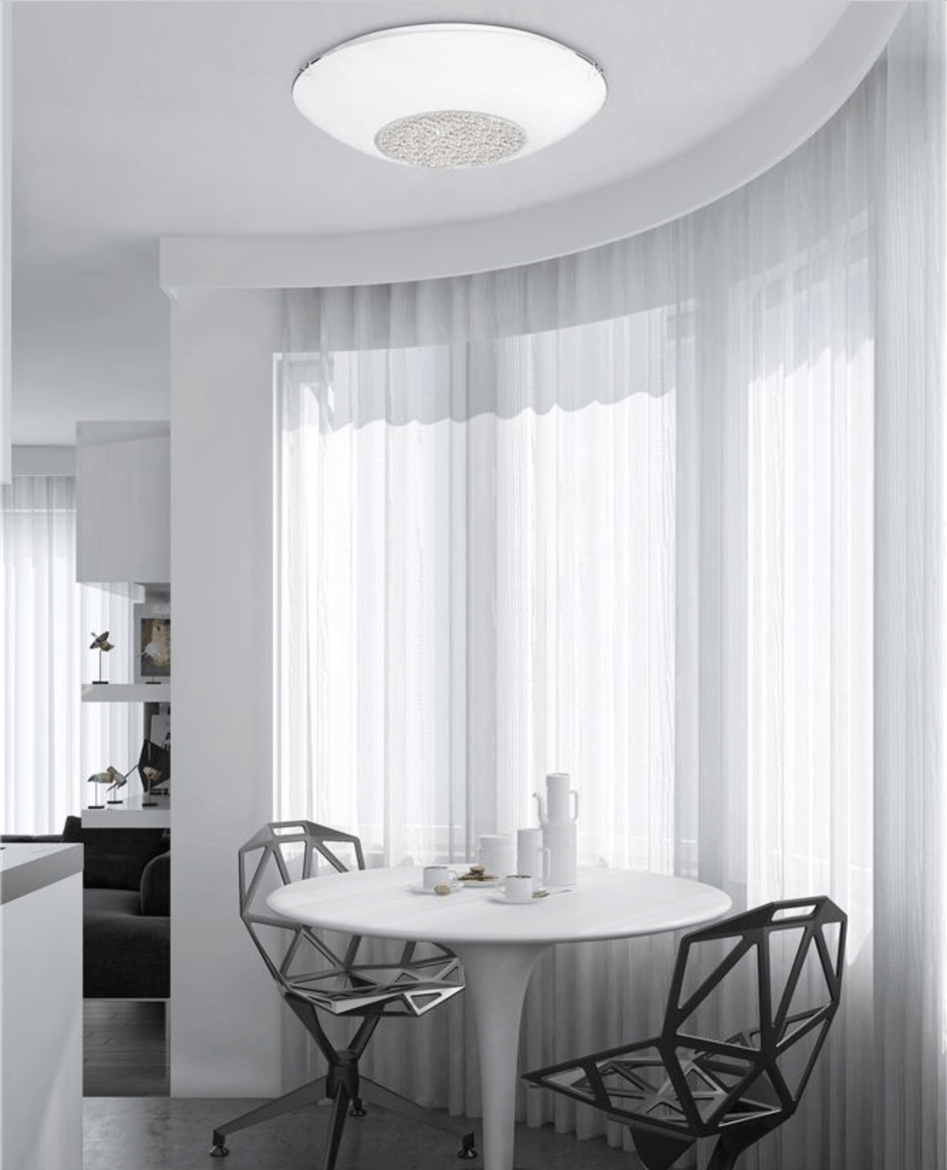 Large White Glass & Crystal Ceiling Light - ID 7377