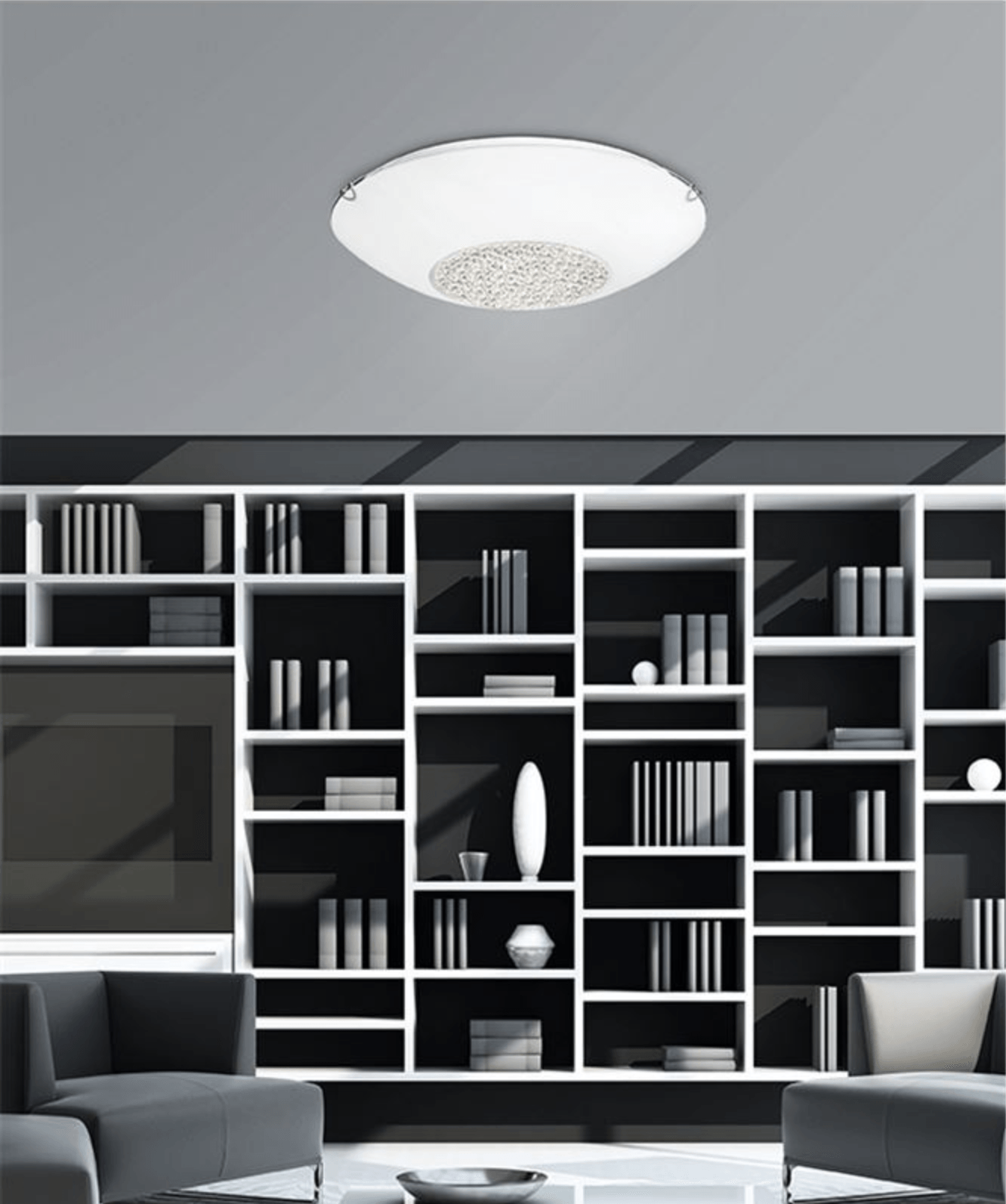 Medium White Glass & Crystal Ceiling Light - ID 7489