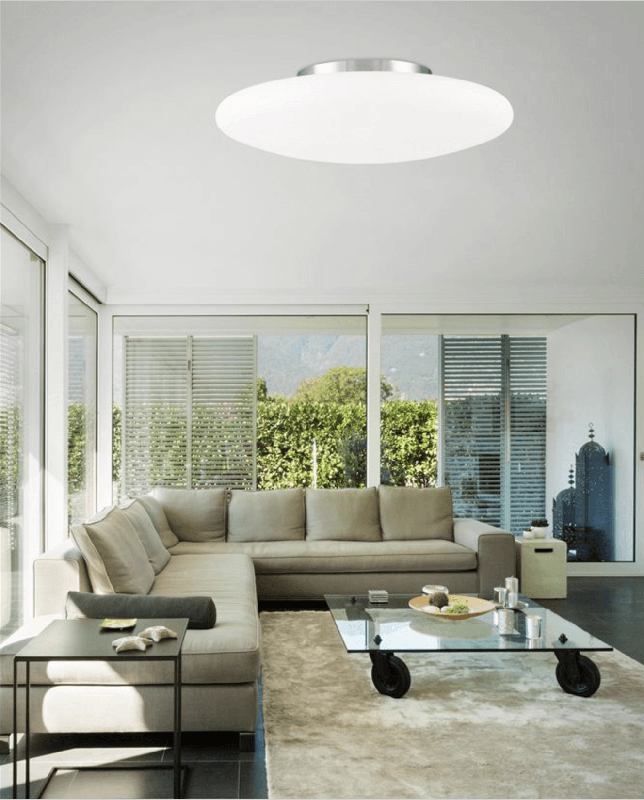 Large Opal Glass & Chrome Metal Ceiling Light- ID 7380
