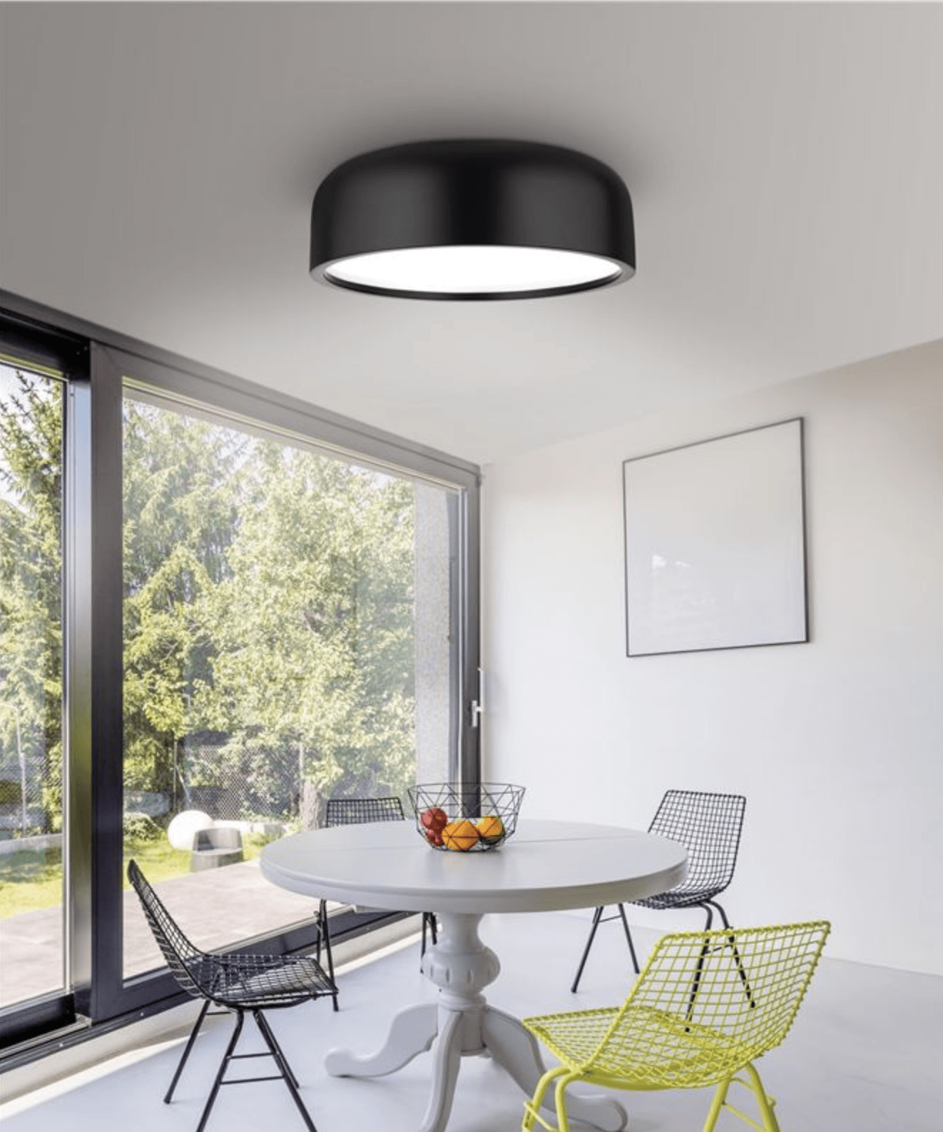 Steel & Acrylic Matt Black Flush Ceiling Light - ID 7381