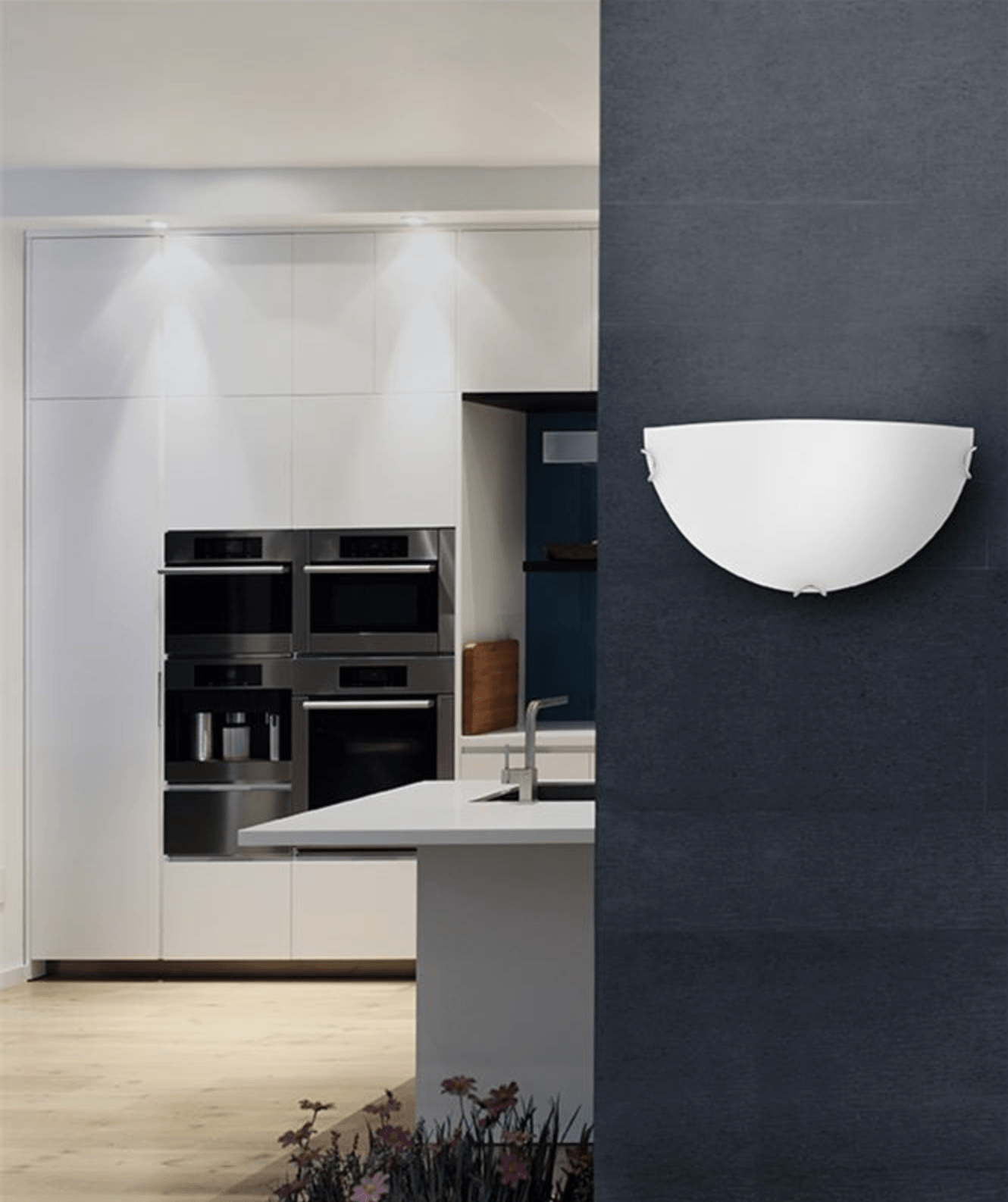 White Satin Glass & Chrome Metal Wall Sconce - ID 7386