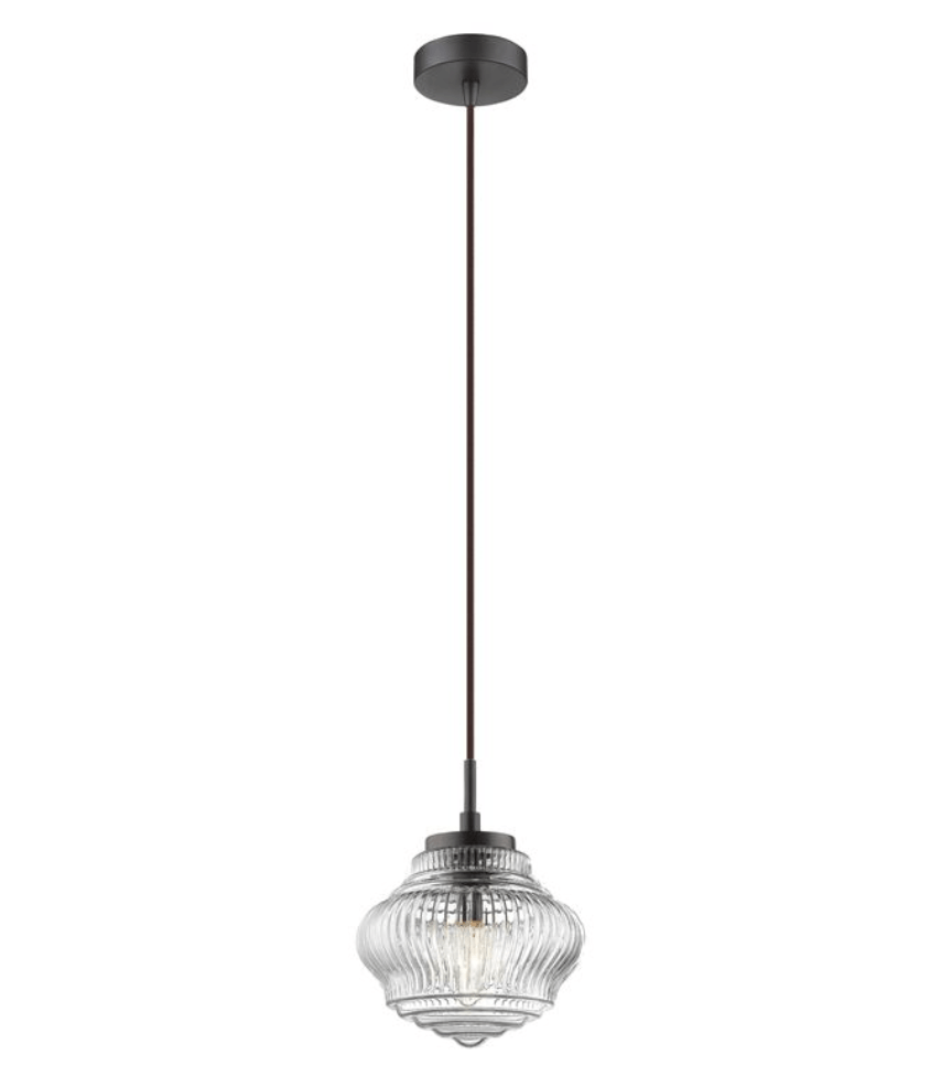Clear Glass Pot Style With Brown Metal Base & Fabric Wire - ID 7676