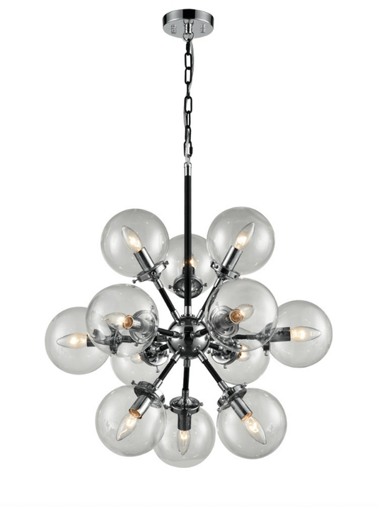 Reay 12 Light Glass Sphere Chandelier Matt Black & Chrome - ID 6843