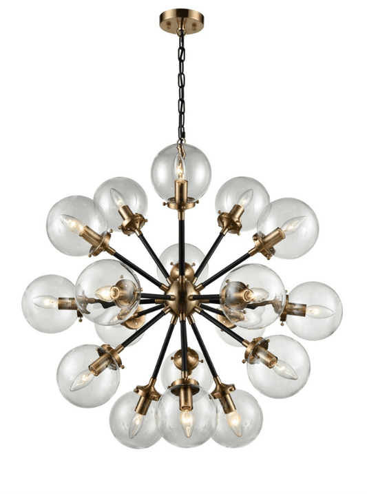 Reay 18 Light Glass Sphere Chandelier In Matt Black & Antique Gold Finish - ID 6841