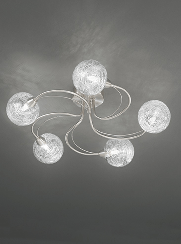 Semi Flush 5 Light Round Shades In Satin Nickel - ID 7213