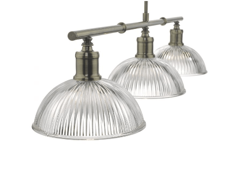 Antique Brass & Glass 3 Lamp Bar Pendant - ID 8619