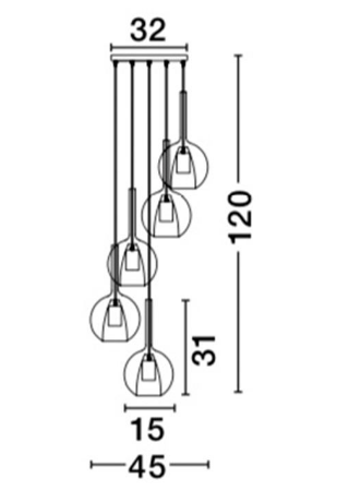 Cowley Smoked Glass With Opal Inner 5 Lamp Multi Pendant - ID 8665