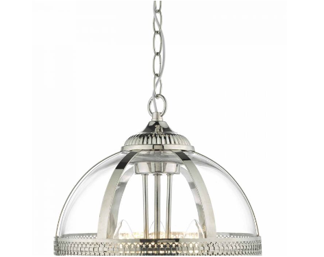 Cannich 3 Light Orb Lantern Pendant In Polished Nickel And Clear Glass - ID 9504
