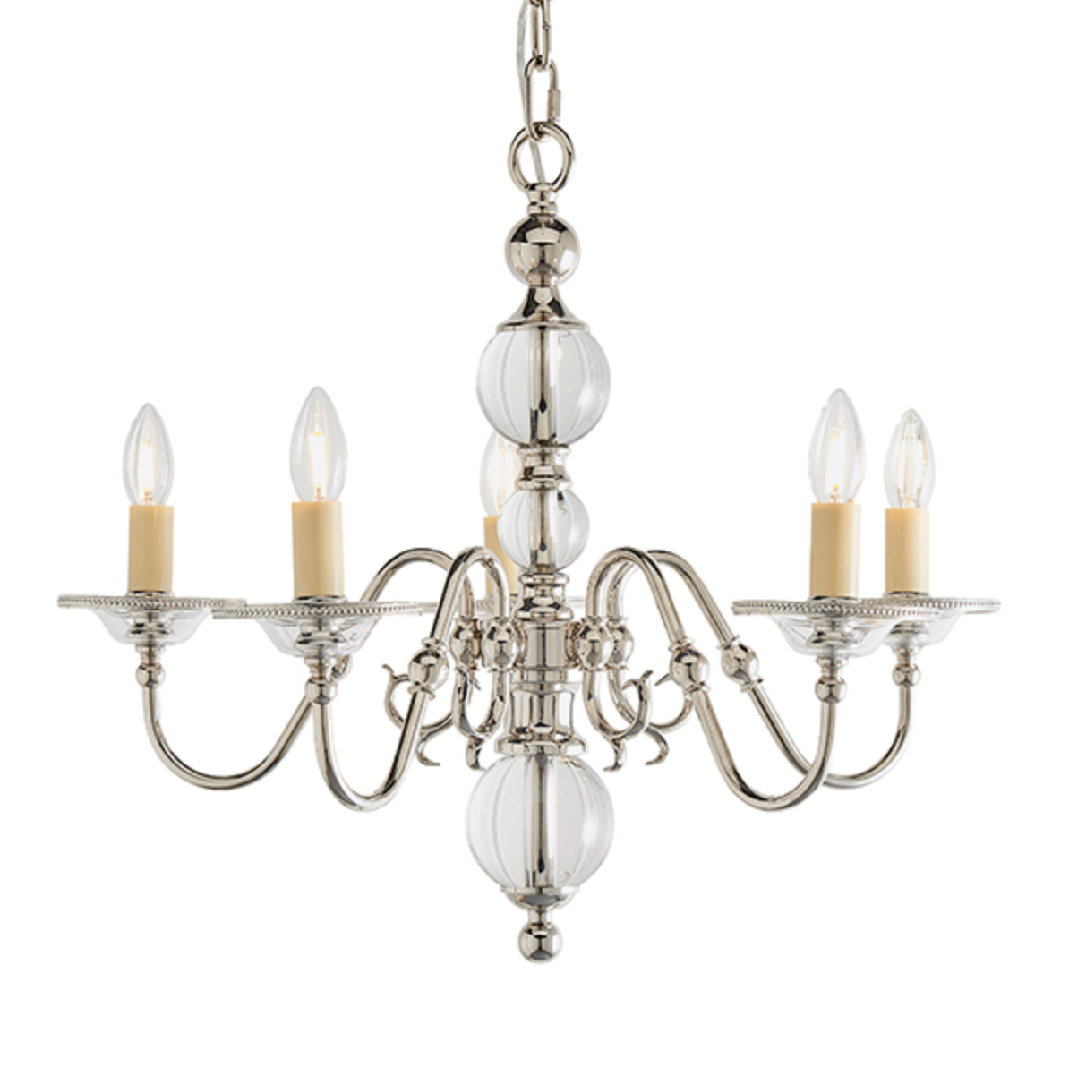 Polished Nickel Flemish Style 5 Arm Chandelier - ID 10814
