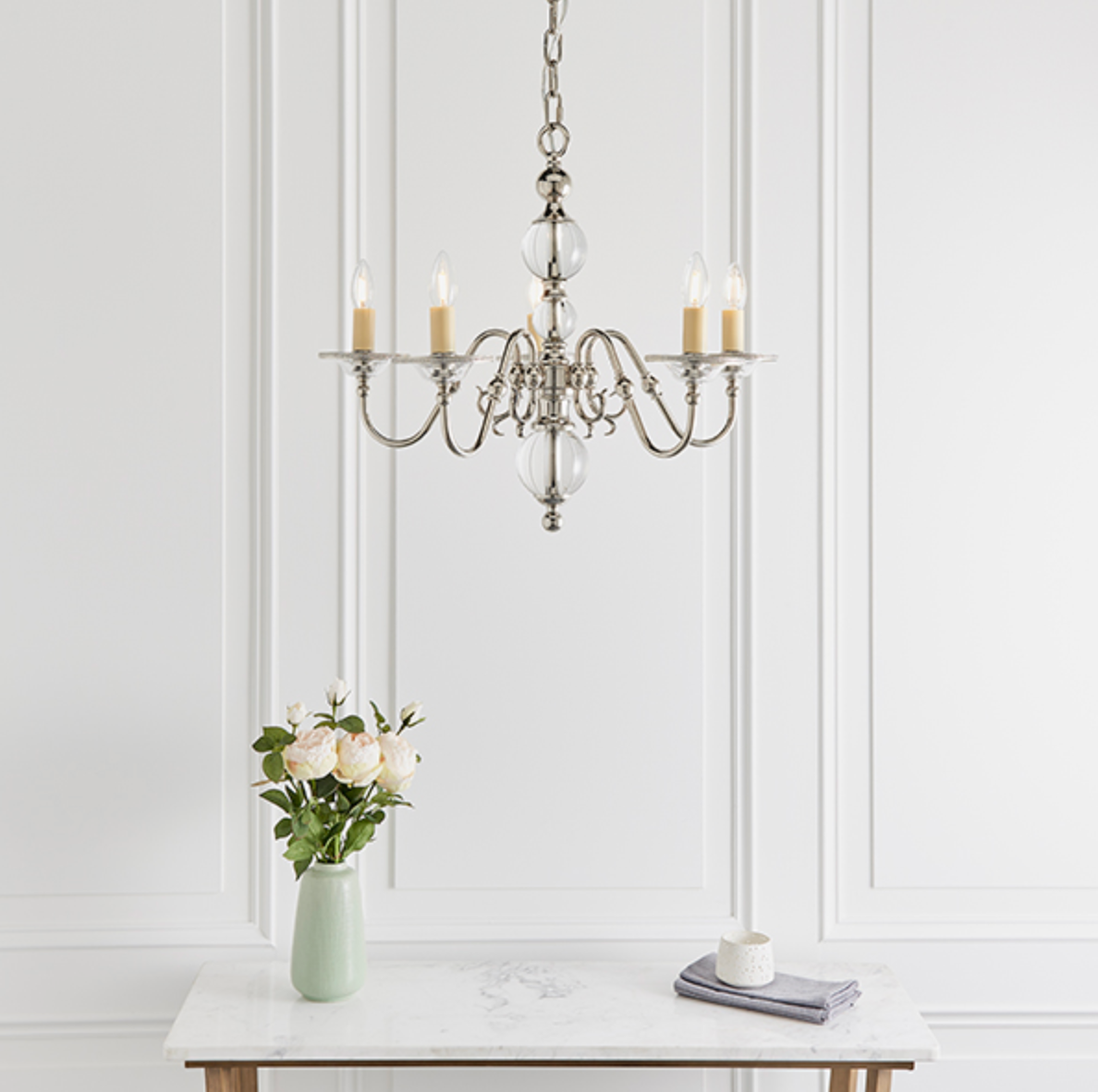 Polished Nickel Flemish Style 5 Arm Chandelier - ID 10814