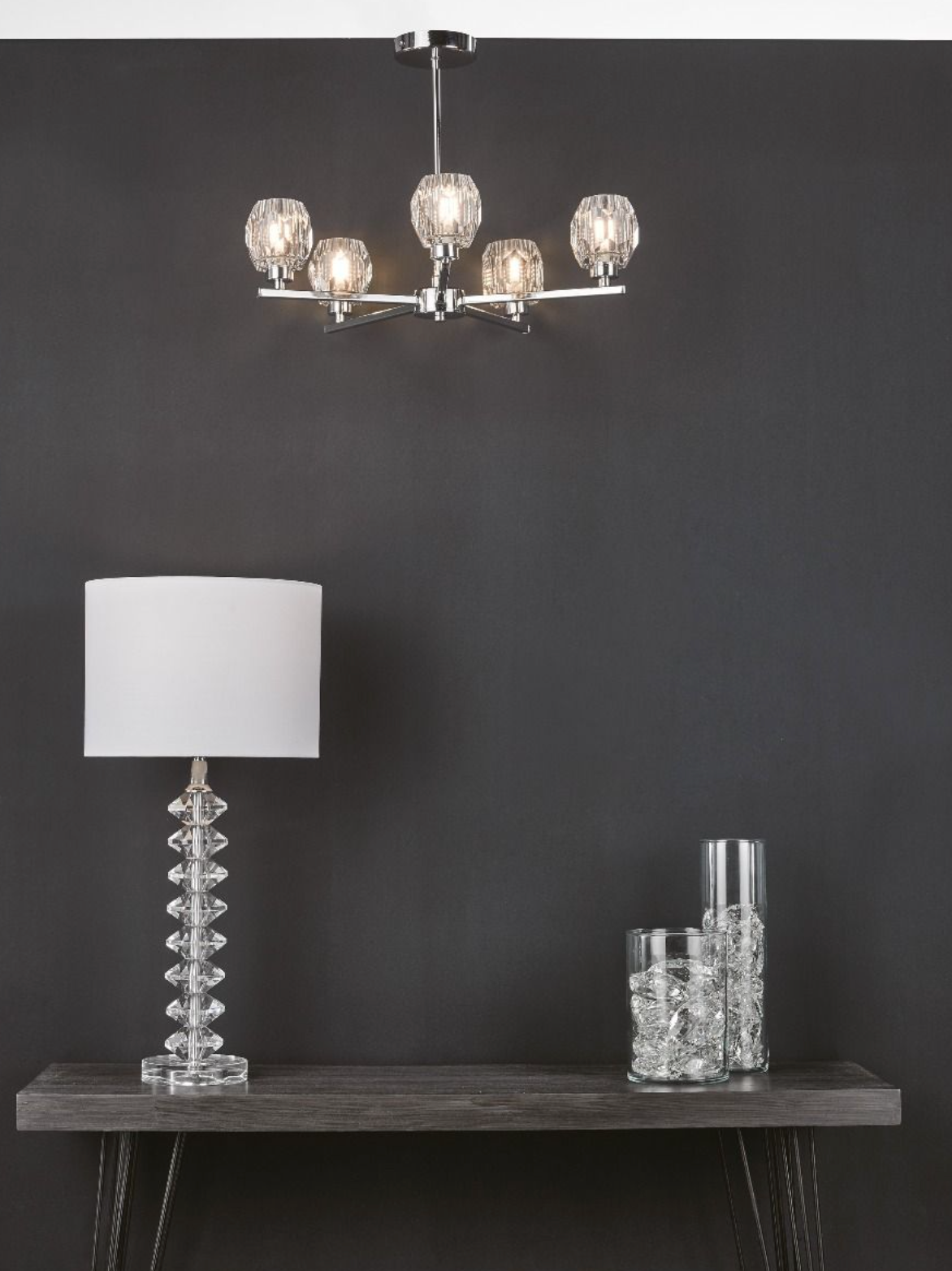 LEN 5 Light Chrome and Glass Semi Flush Ceiling Light ID - 10914