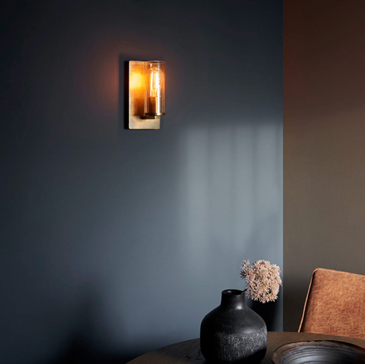 Brass Patina & Champagne Lustre Glass Wall Light - ID 11109