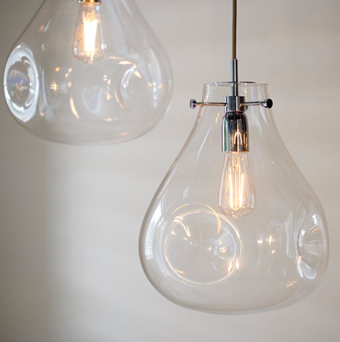 Clear Blown Glass Pendant With Chromed Hardware - ID 11277