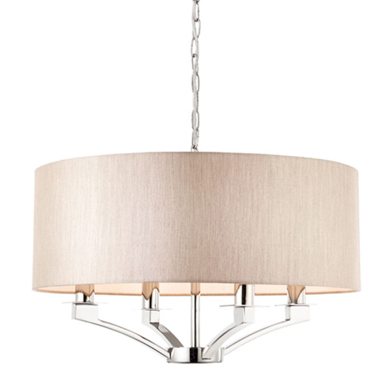 4 Light Polished Nickel Pendant With Beige Drum Shade ID 10766