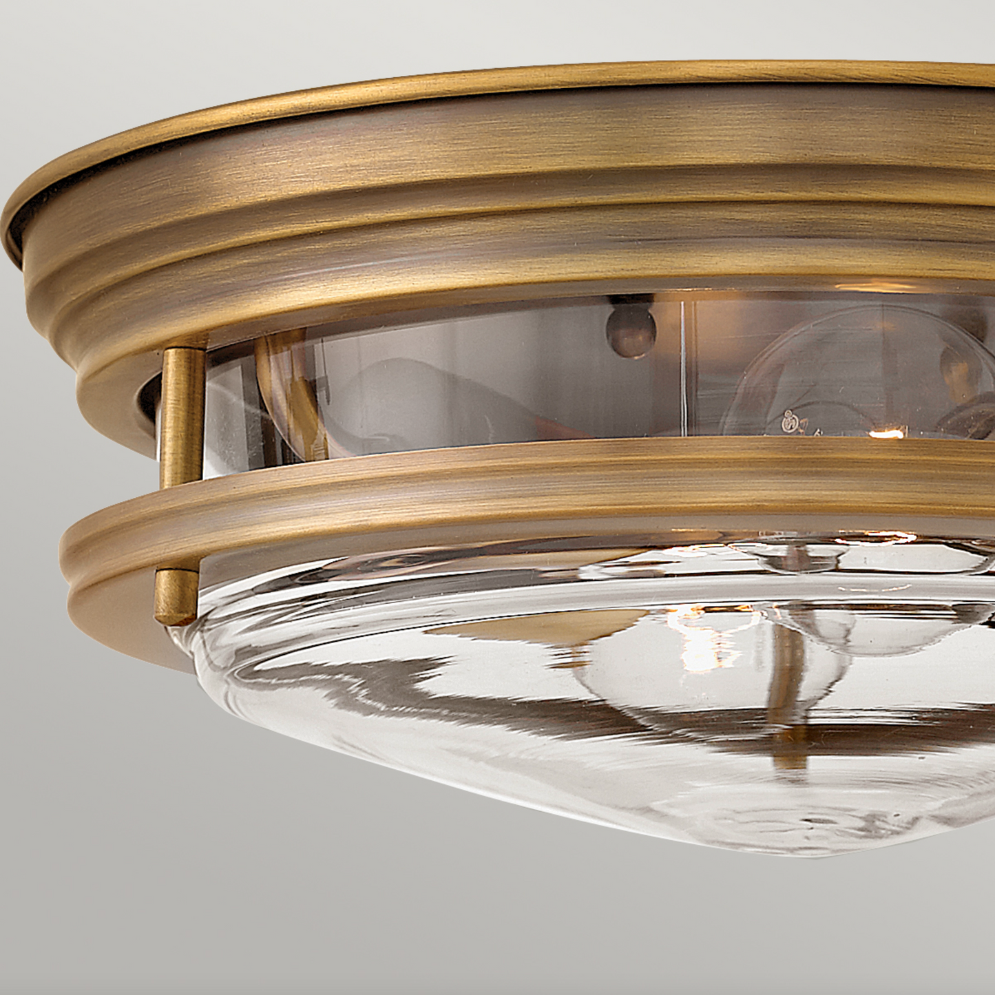 HAD Brushed Bronze & Clear Glass Two Lamp Semi Flush IP44 Ceiling Light - 11444