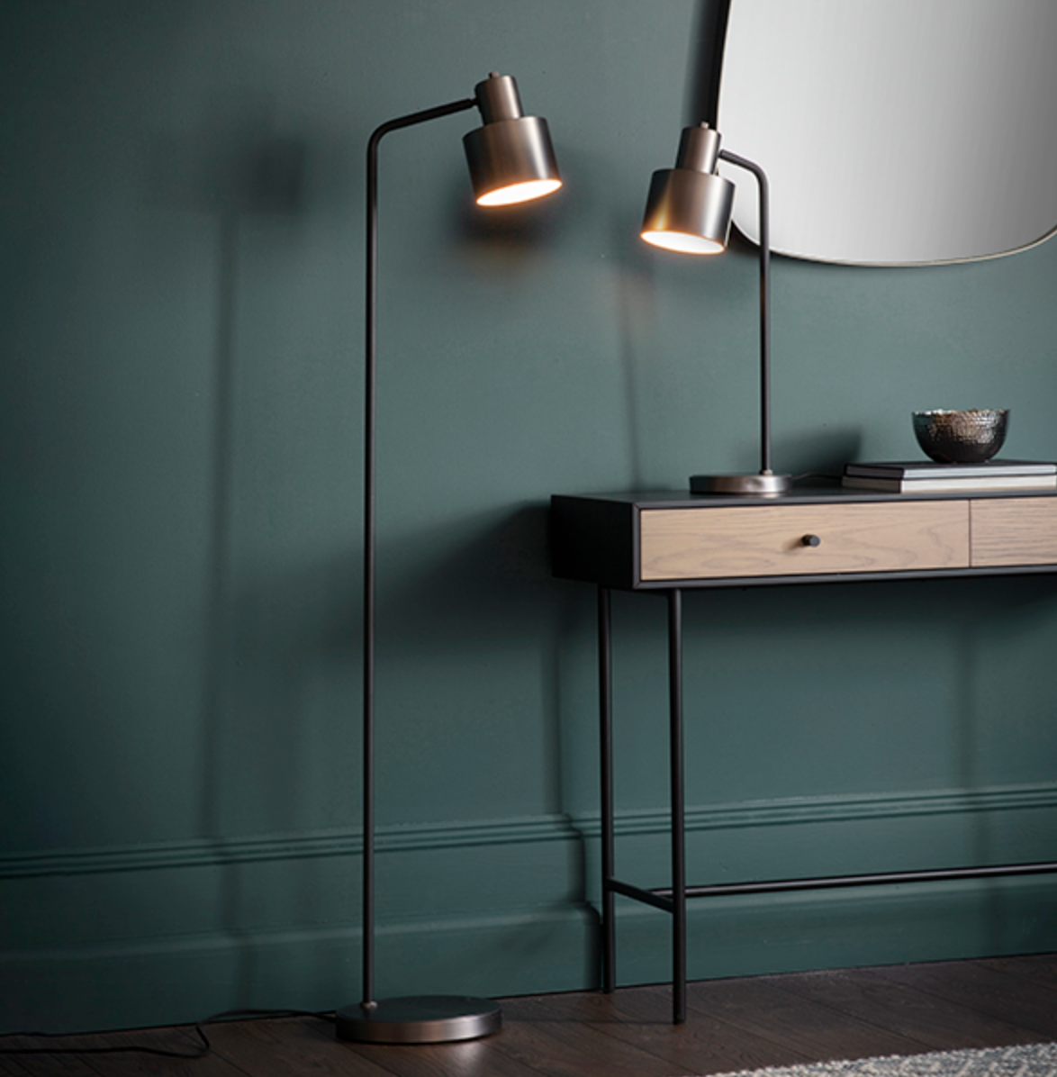 Brushed Silver & Matt Black Floor Lamp - ID 10989 - LOW STOCK WITH SUPPLIER