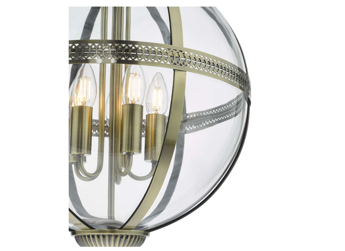 Cannich 5 Light Orb Lantern Pendant In Antique Brass And Clear Glass - ID 11513