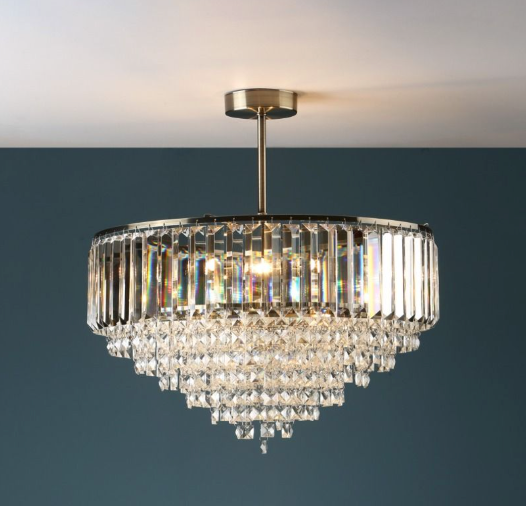 Antique Brass Semi Flush Crystal Ceiling Light (Medium) - ID 10701