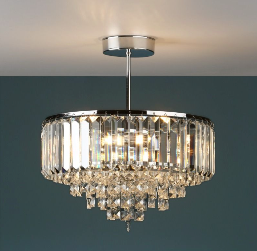Polished Chrome Semi Flush Crystal Ceiling Light Small ID