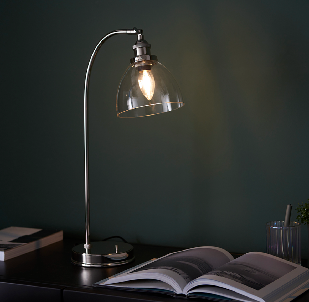 Bright Nickel Resto Table Light With Clear Glass - ID 11714
