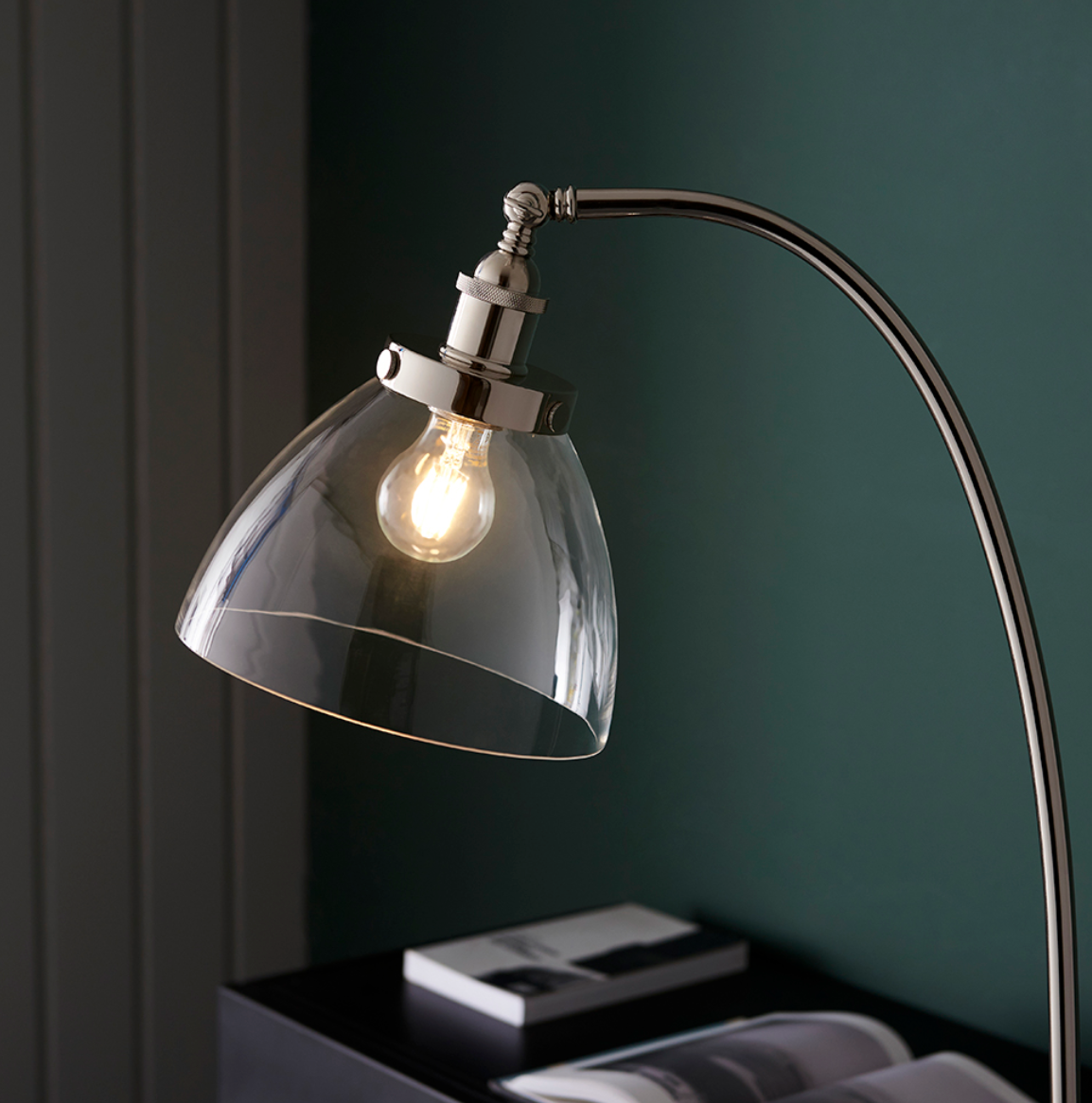 Bright Nickel resto floor light with clear glass - ID 11715
