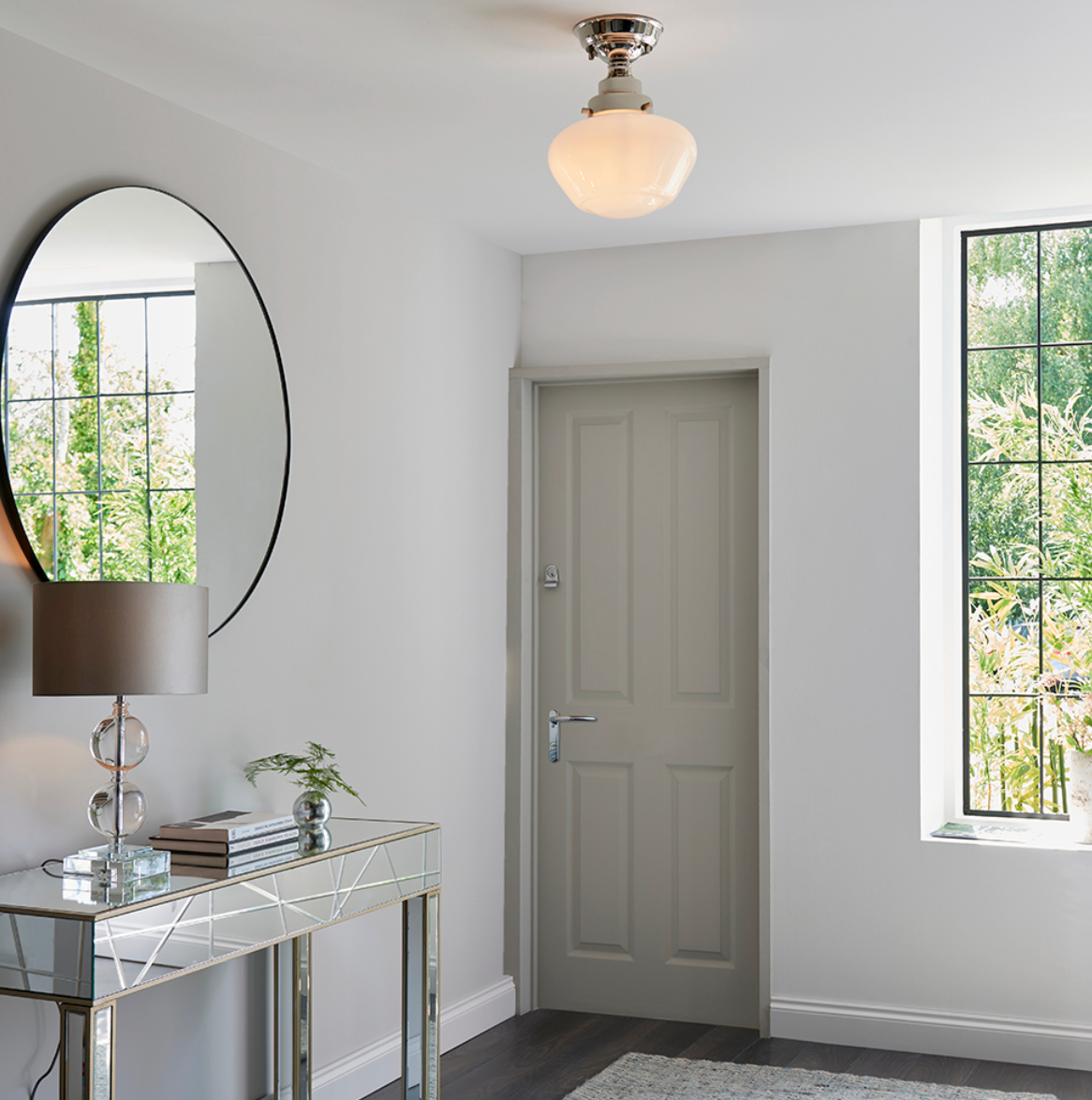 Timeless bright nickel semi flush with opal glass - ID 11730