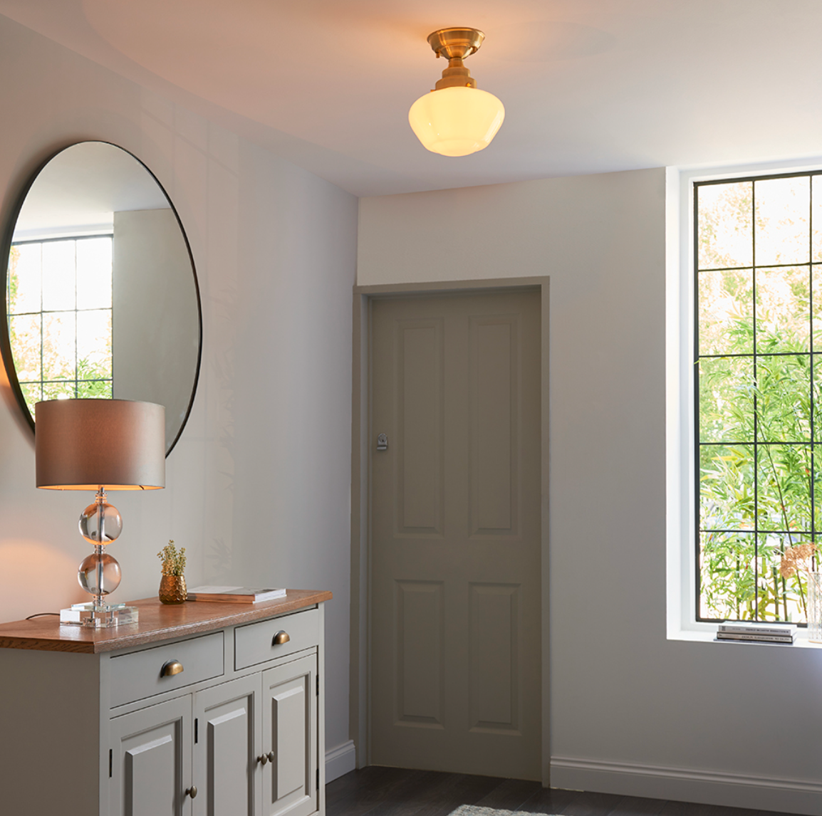 Timeless brass semi flush with opal glass - ID 11734