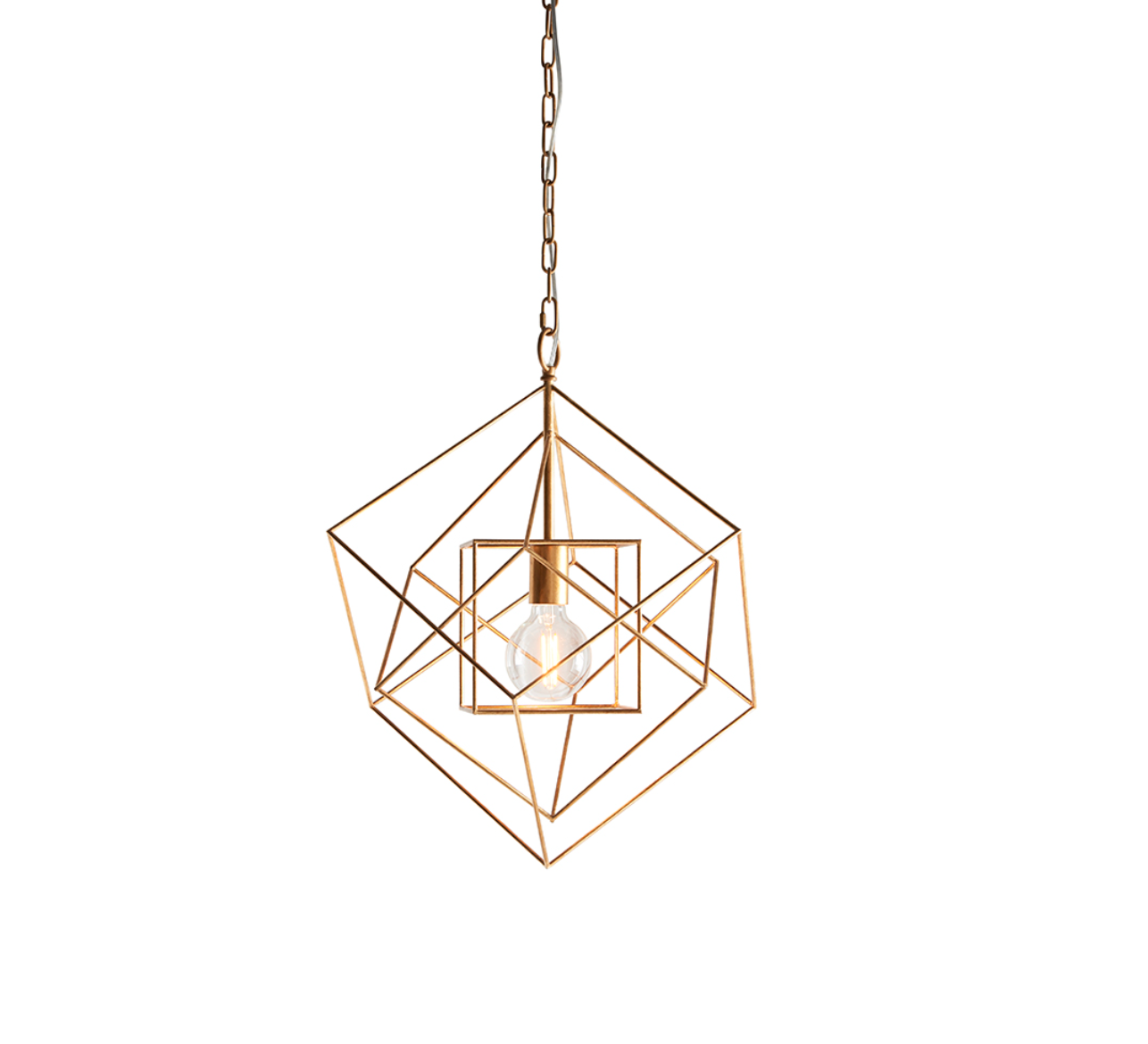 Medium Gold Leaf Angular Framed Single Pendant - ID 11754