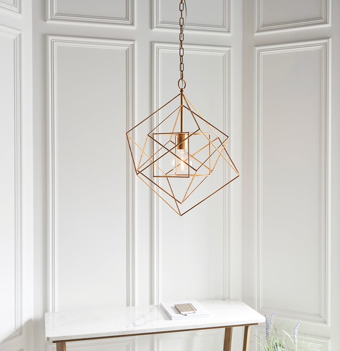 Medium Gold Leaf Angular Framed Single Pendant - ID 11754
