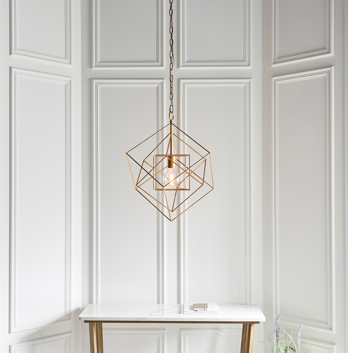 Medium Gold Leaf Angular Framed Single Pendant - ID 11754