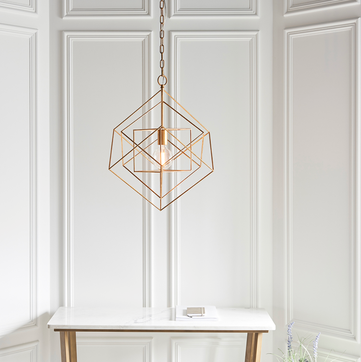 Medium Gold Leaf Angular Framed Single Pendant - ID 11754