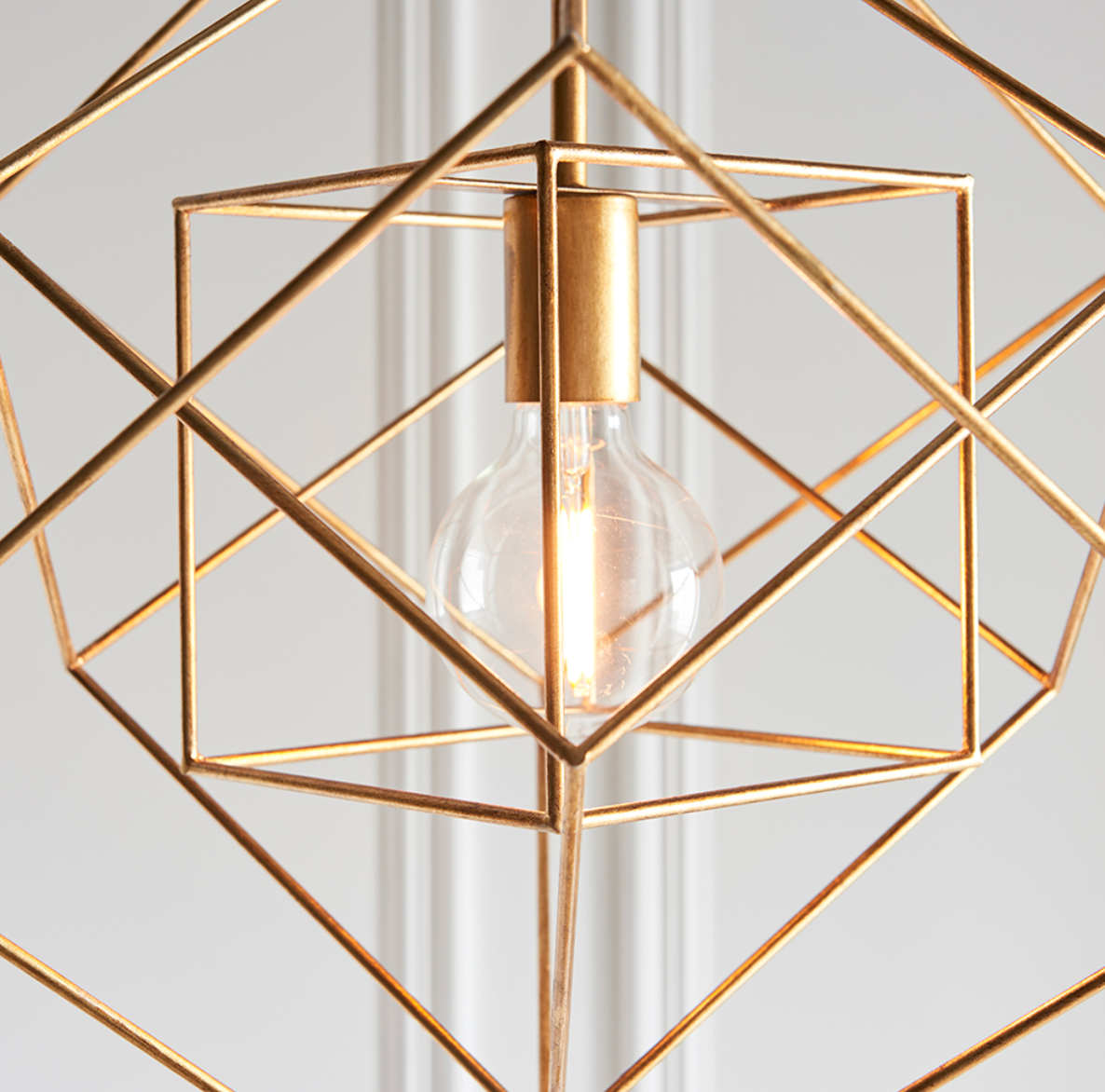 Medium Gold Leaf Angular Framed Single Pendant - ID 11754