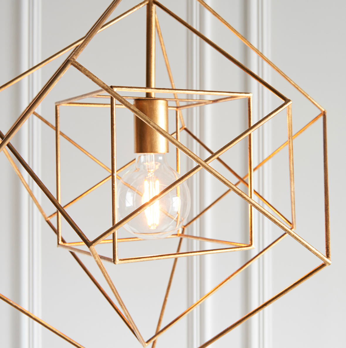 Medium Gold Leaf Angular Framed Single Pendant - ID 11754