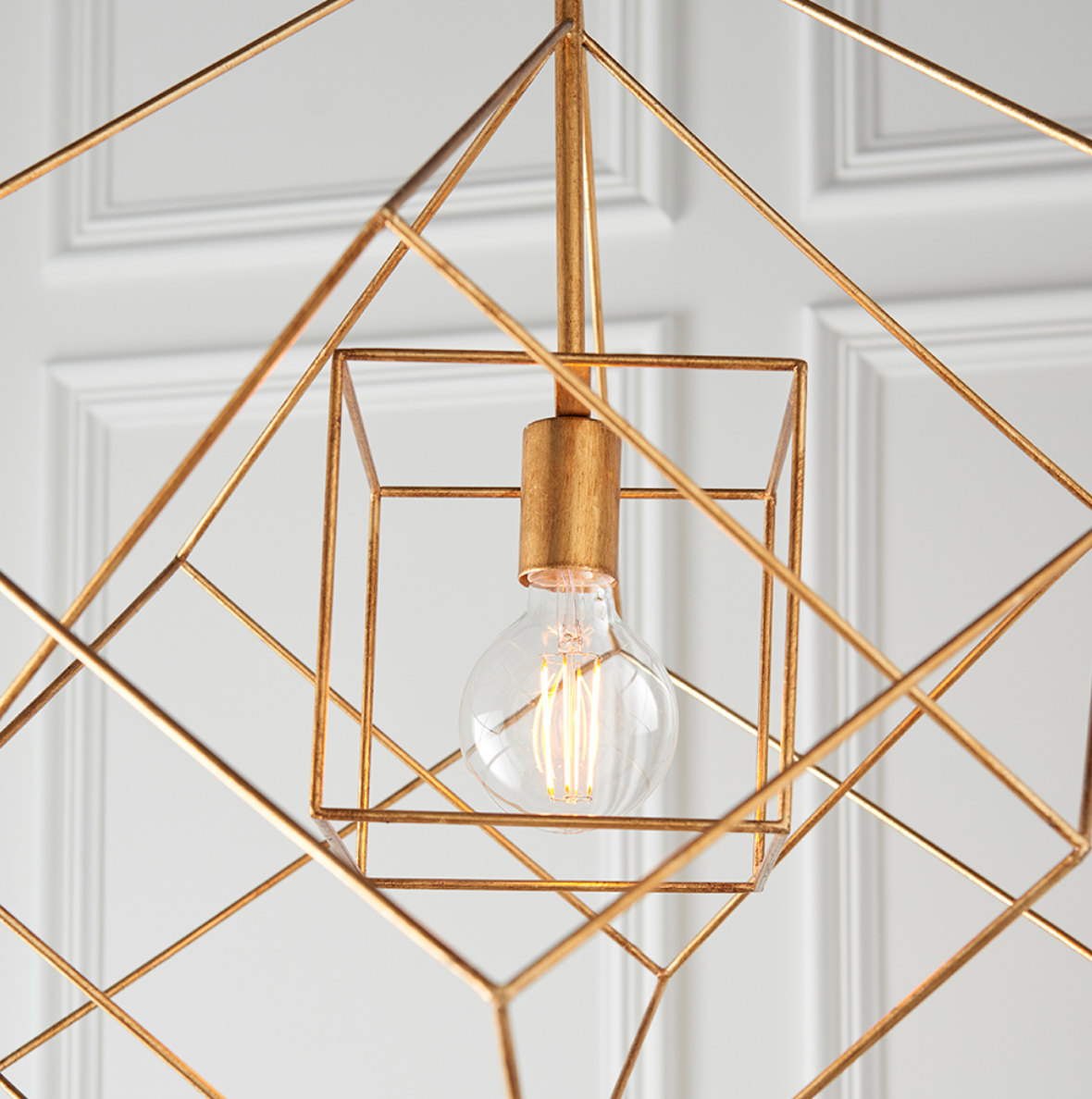 Medium Gold Leaf Angular Framed Single Pendant - ID 11754