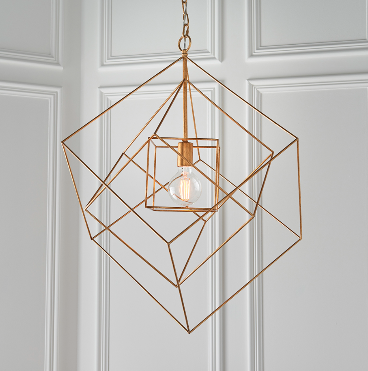 Large Gold Leaf Angular Framed Single Pendant - ID 11753