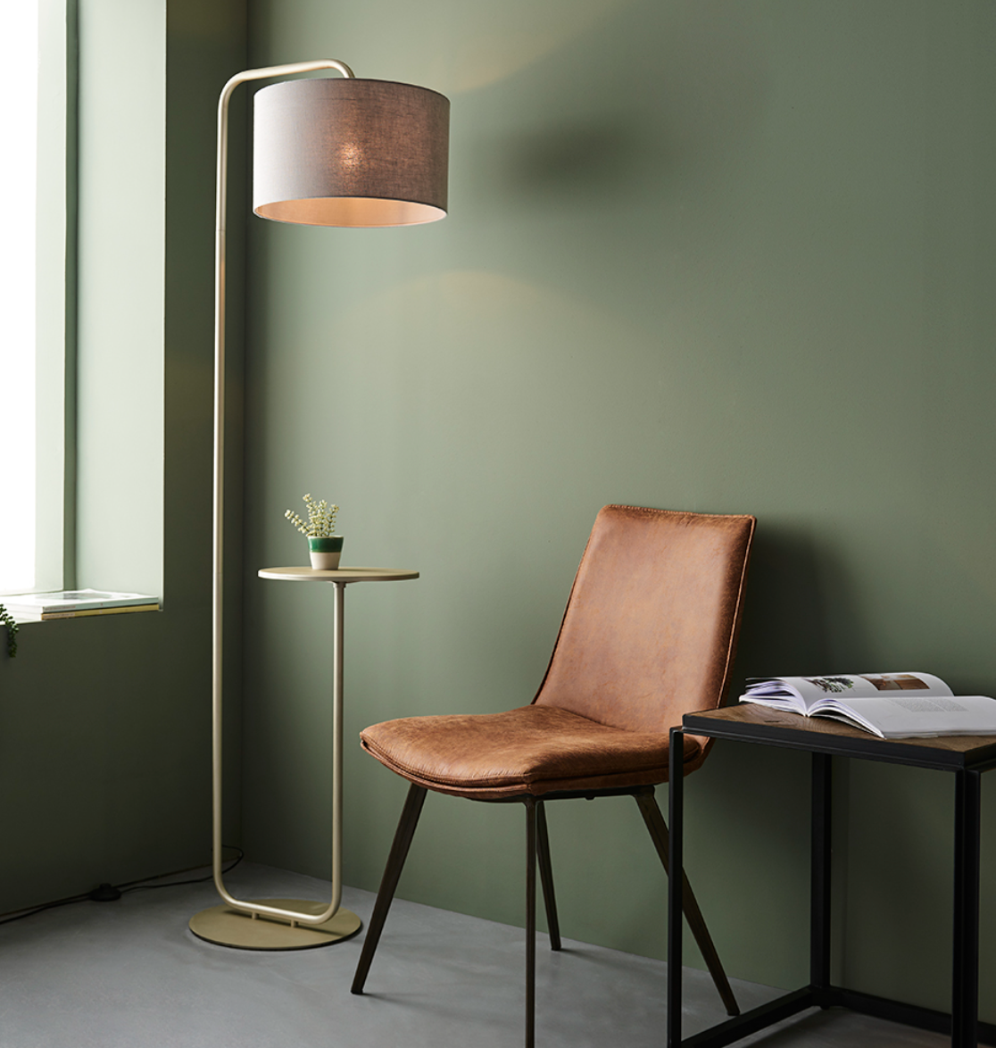 Champagne Painted Floor Light With Table And Grey Shade - ID 11750
