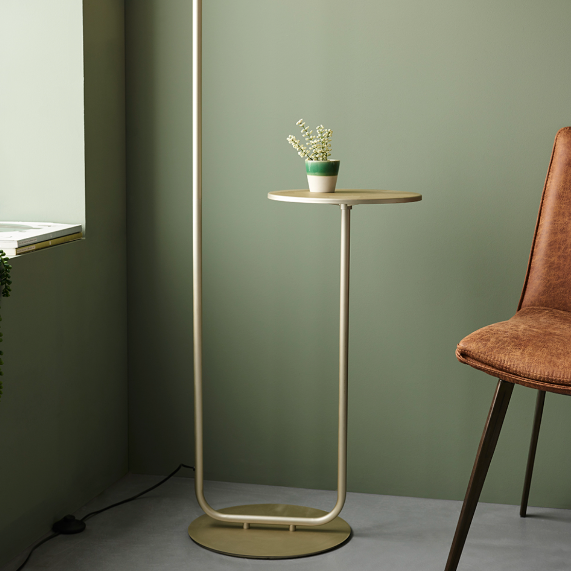 Champagne Painted Floor Light With Table And Grey Shade - ID 11750
