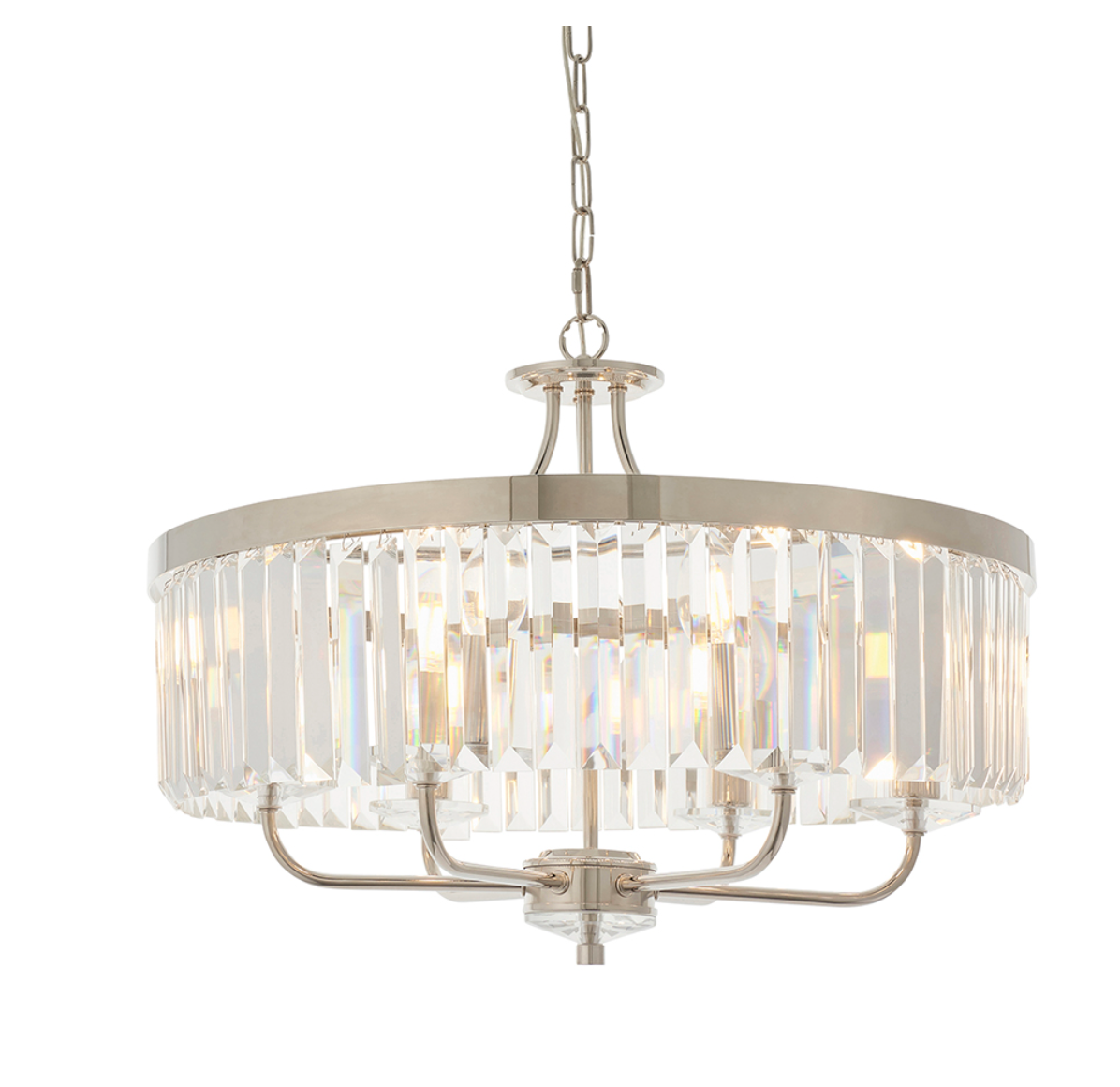 Round Bright Nickel Cut Glass Chandelier - ID 11745