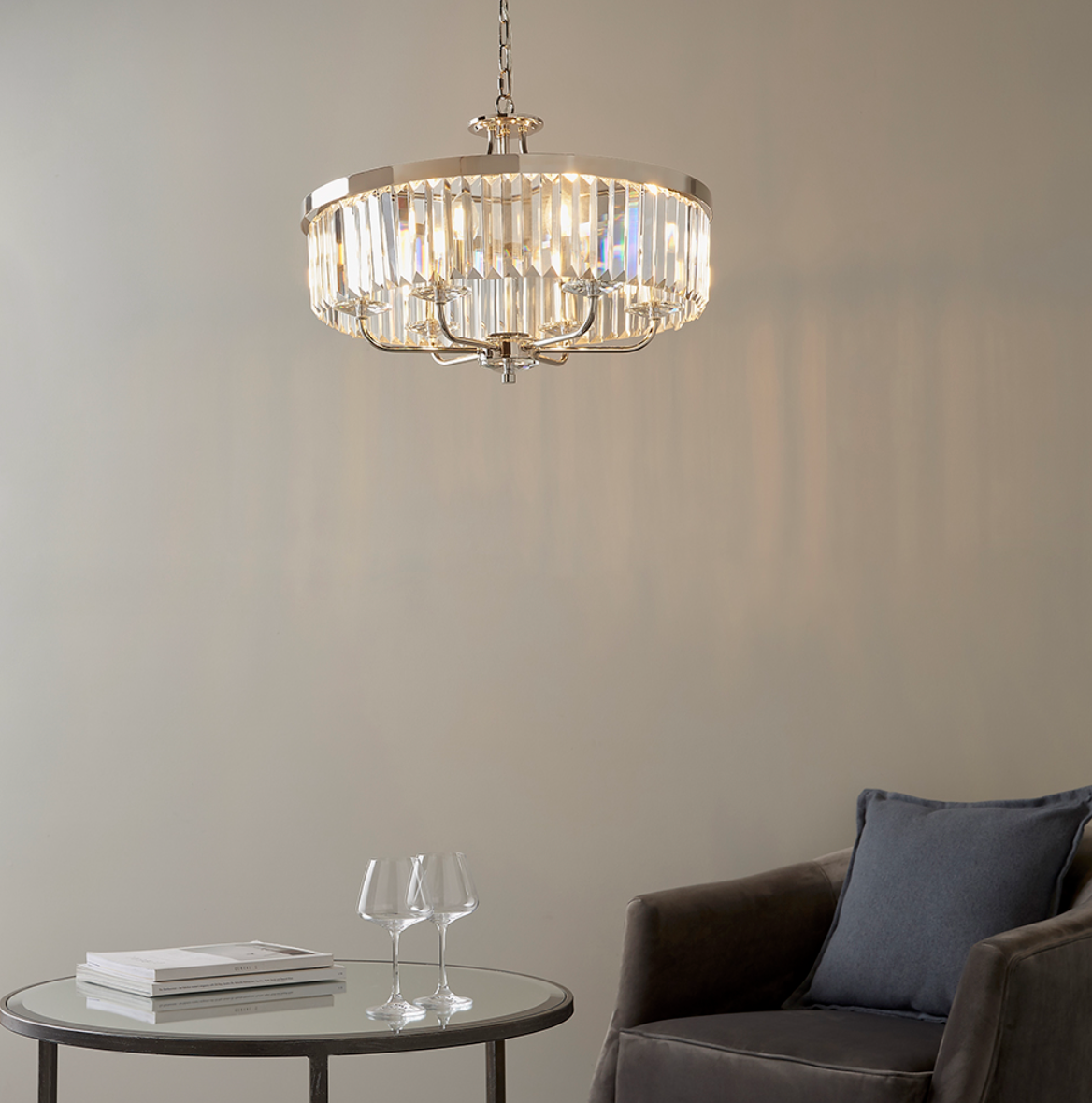 Round Bright Nickel Cut Glass Chandelier - ID 11745