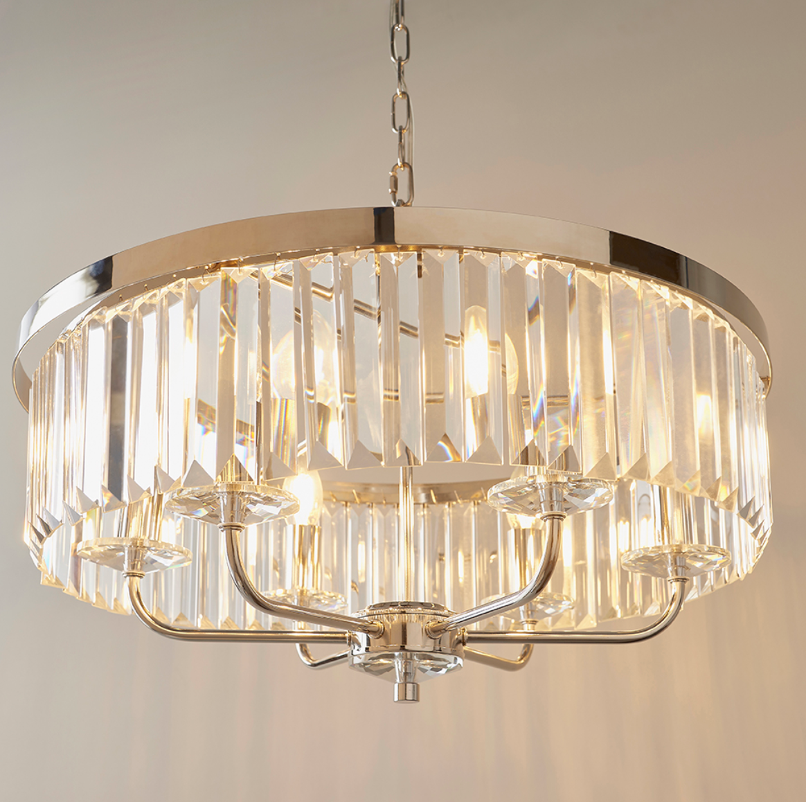 Round Bright Nickel Cut Glass Chandelier - ID 11745