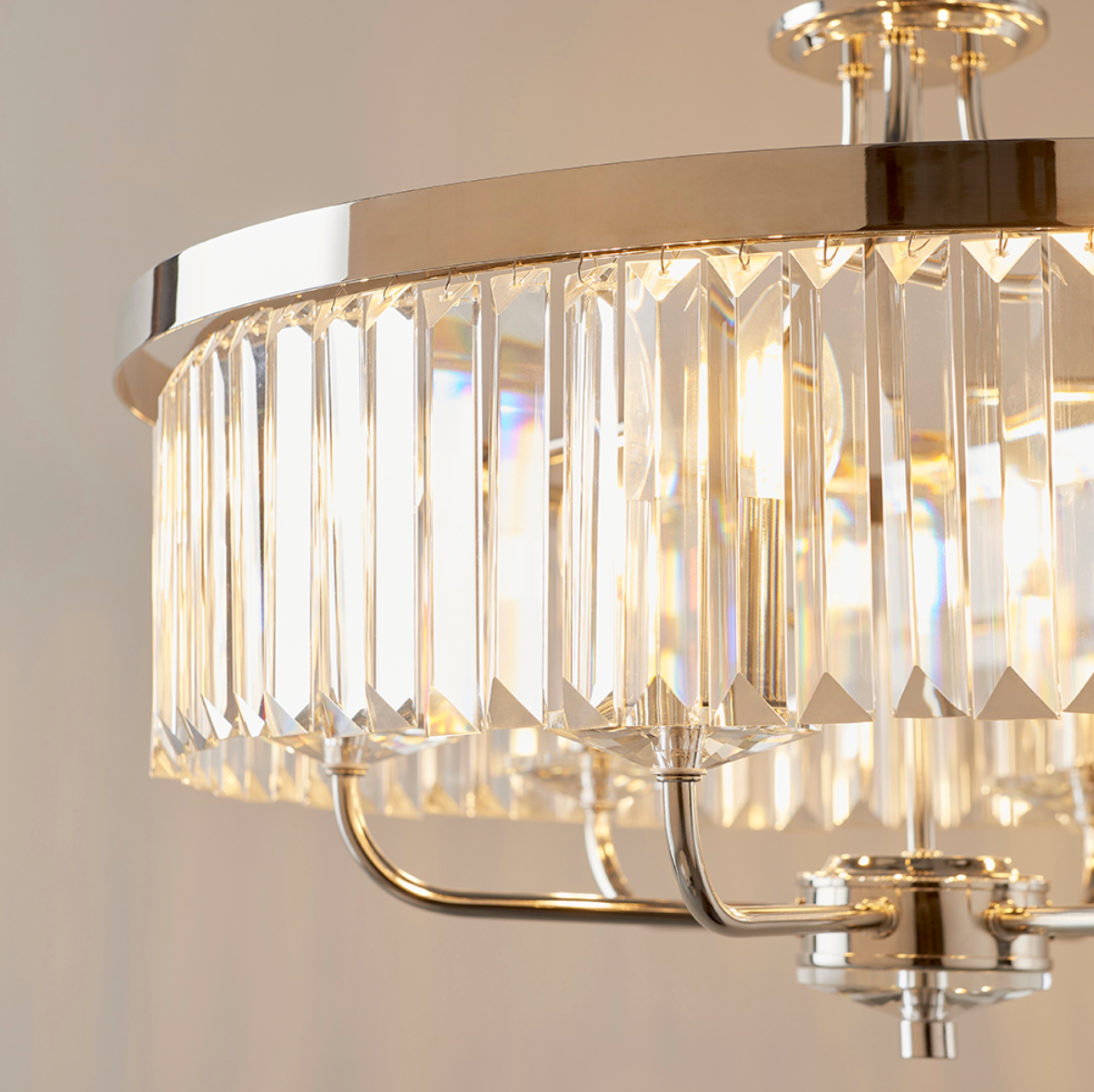 Round Bright Nickel Cut Glass Chandelier - ID 11745