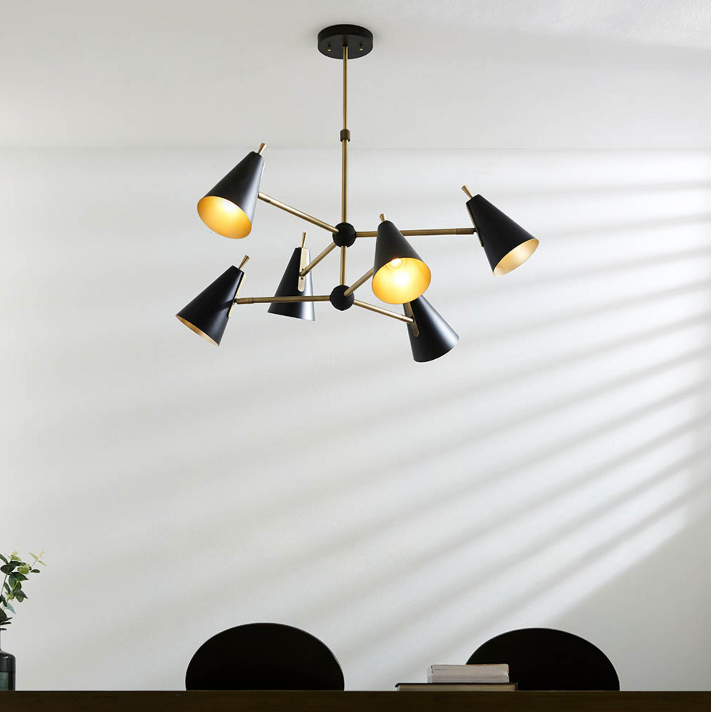 Mid Century 6 light pendant, Matt Black & Gold - ID 12064
