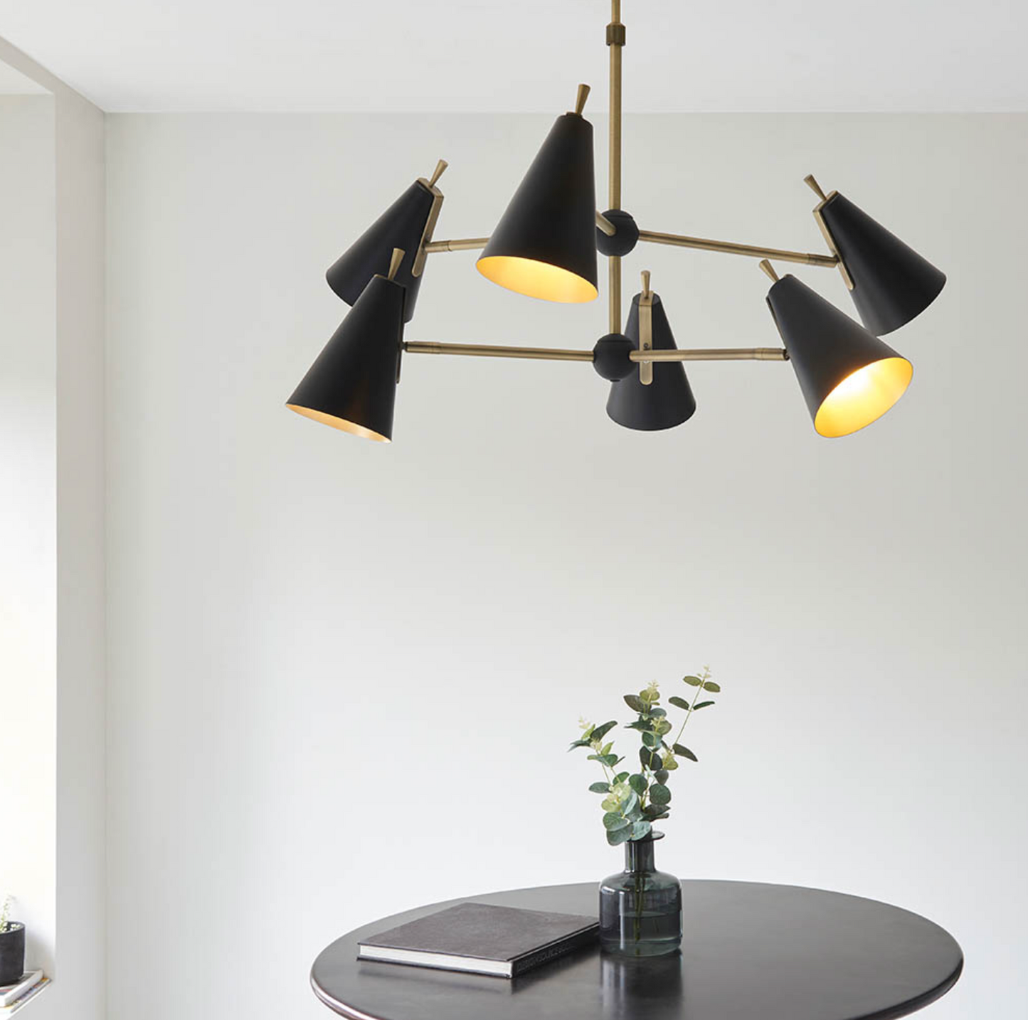 Mid Century 6 light pendant, Matt Black & Gold - ID 12064