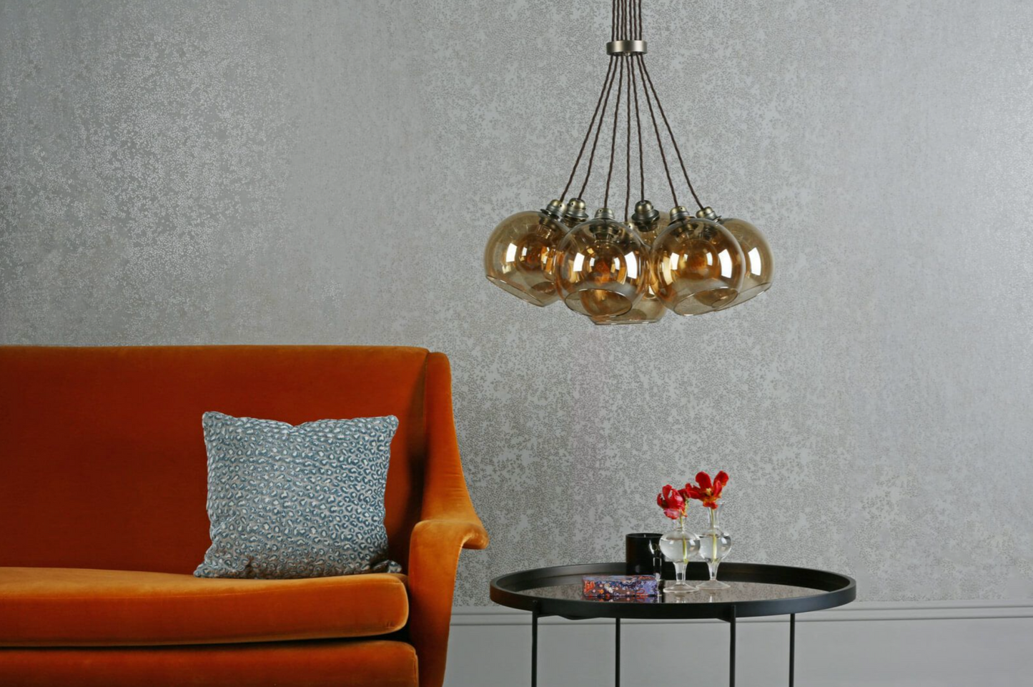 Seven Light Cluster Pendant, Brass and Amber - ID 12065