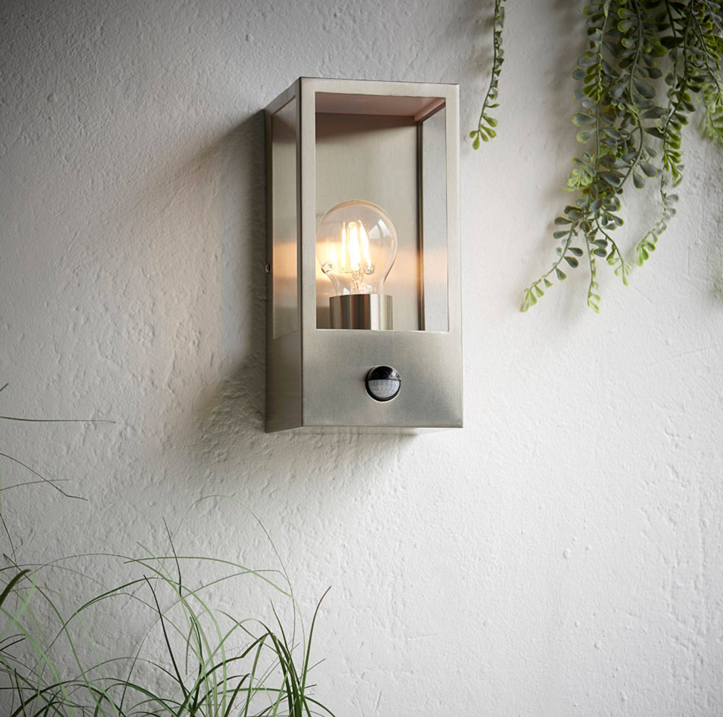 Hadlow PIR Outdoor Box Lantern Brushed Stainless Steel - ID 12069 - DISCONTINUED