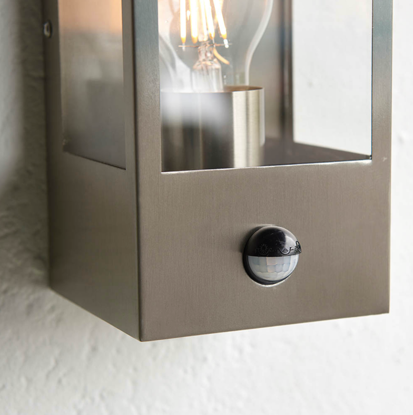 Hadlow PIR Outdoor Box Lantern Brushed Stainless Steel - ID 12069 - DISCONTINUED