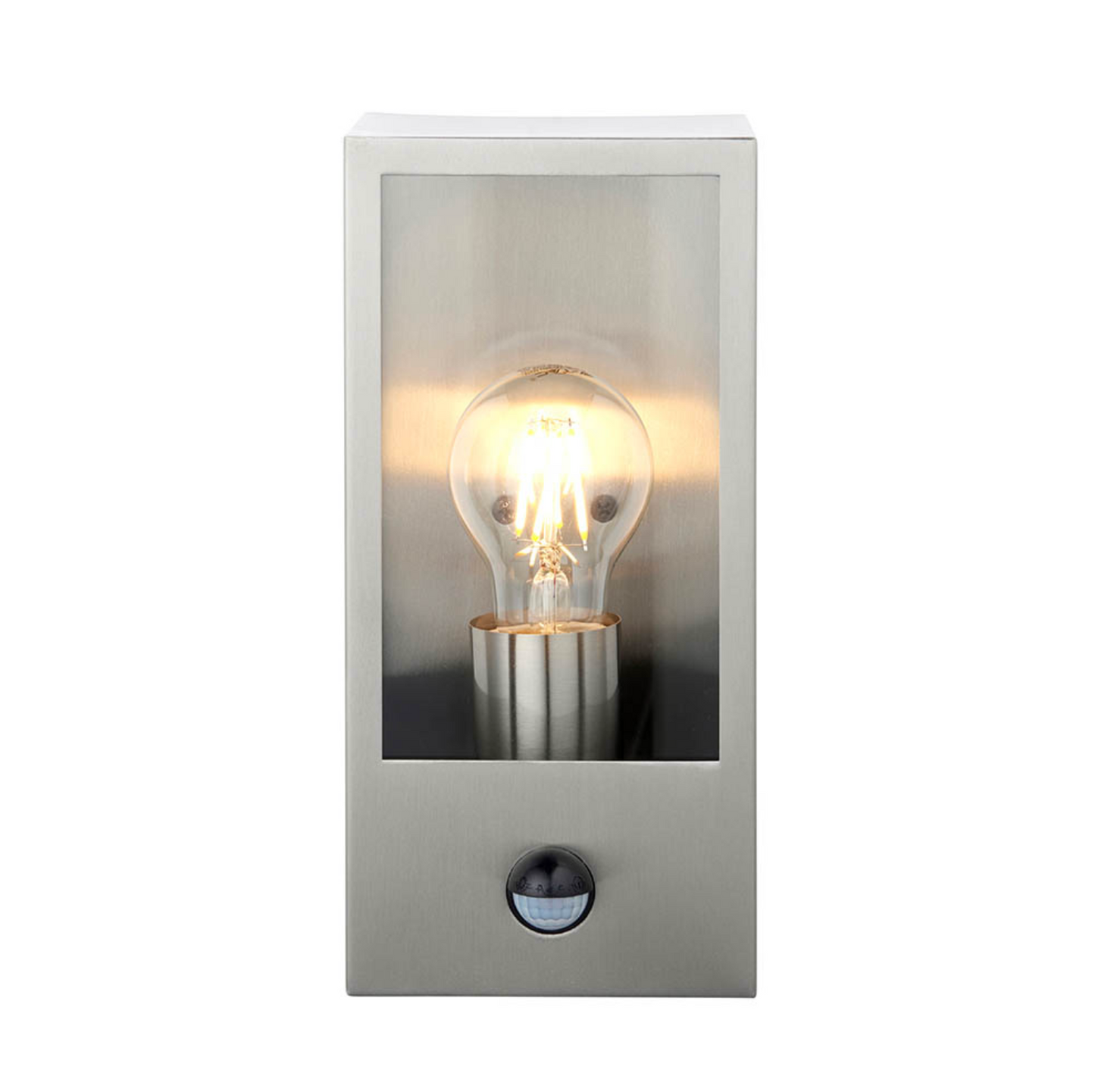 Hadlow PIR Outdoor Box Lantern Brushed Stainless Steel - ID 12069 - DISCONTINUED