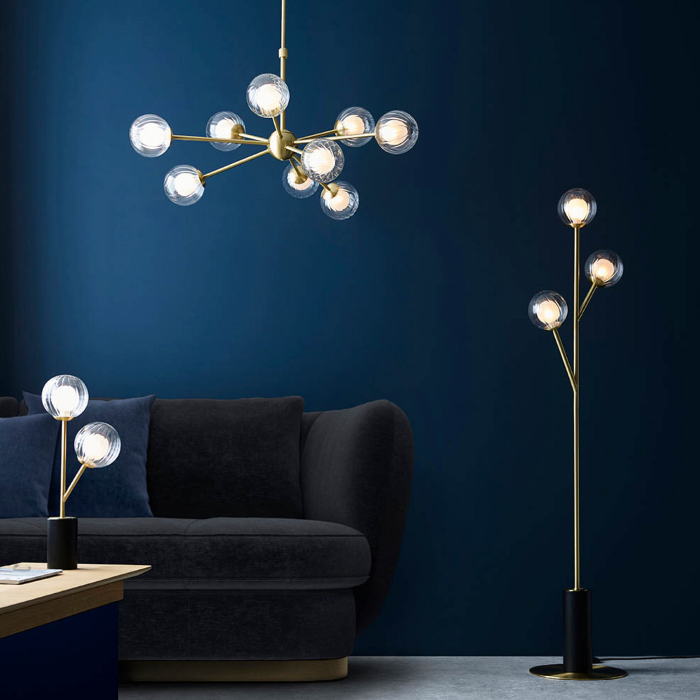 9 Light Pendant, Satin Brass - ID 12091